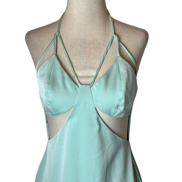 Samantha Sipos Blue Green V Neck Cut Out Halter Tie Butterfly Slip Dress M - Picture 5 of 11